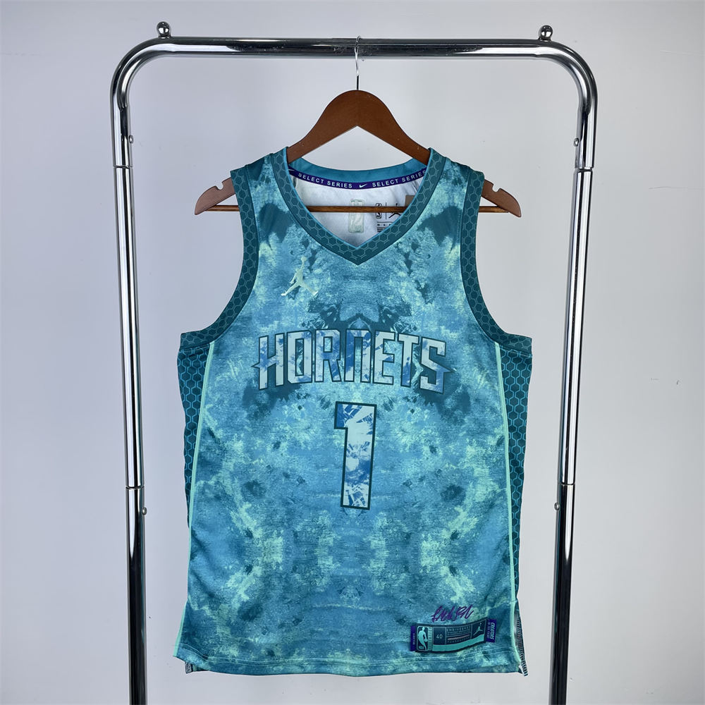 NBA Charlotte Hornets V-Neck Honor edition green jersey BALL#1 S-XXL