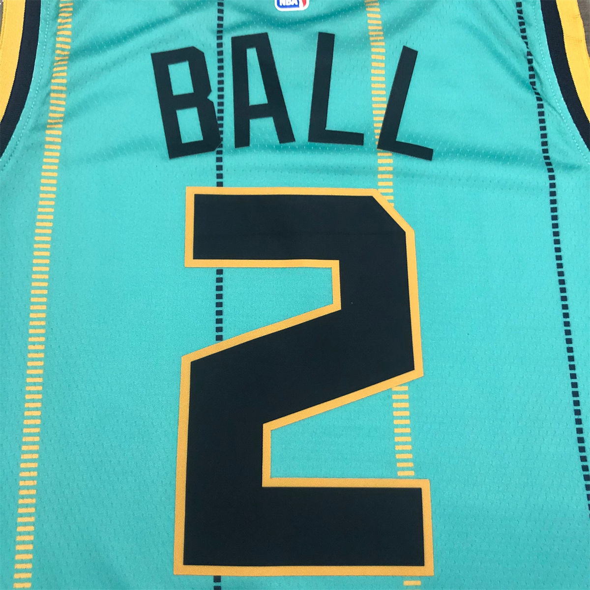 NBA Charlotte Hornets V-Neck Light Green Jersey BALL#2 S-XXL