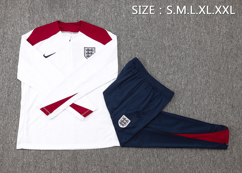 24/25 England White Long-sleeved half-pull training kit Football team kit