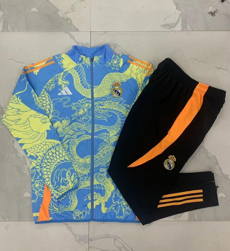 2024/25 Real Madrid Blue Jacket Training Suit Set Football Team Shirt Sports Fashion