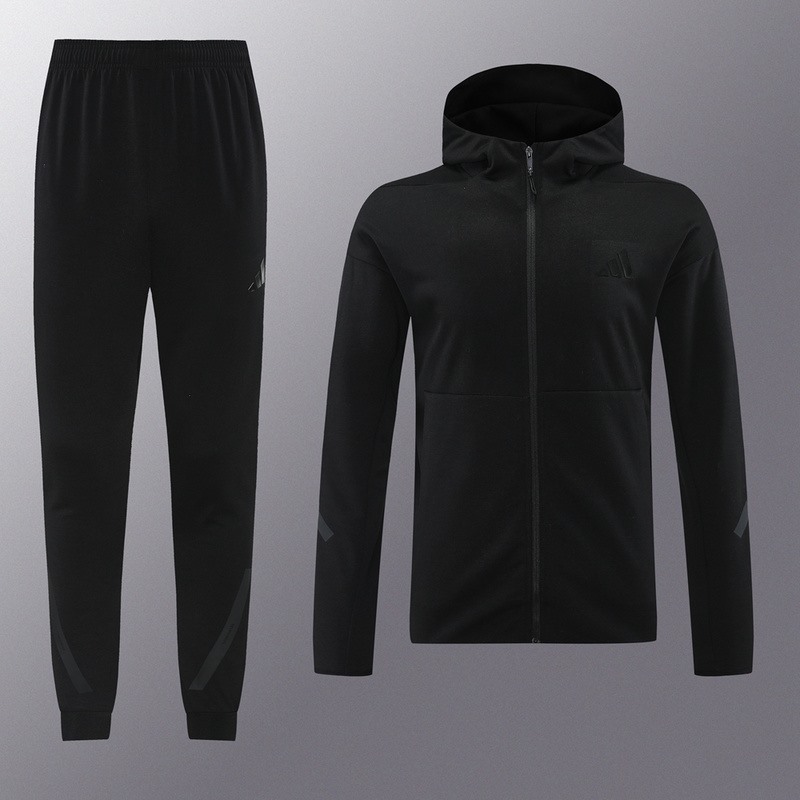 2024 Adidas Black Hoodie Jacket Kit Set Football Team Shirt Sports Fashion