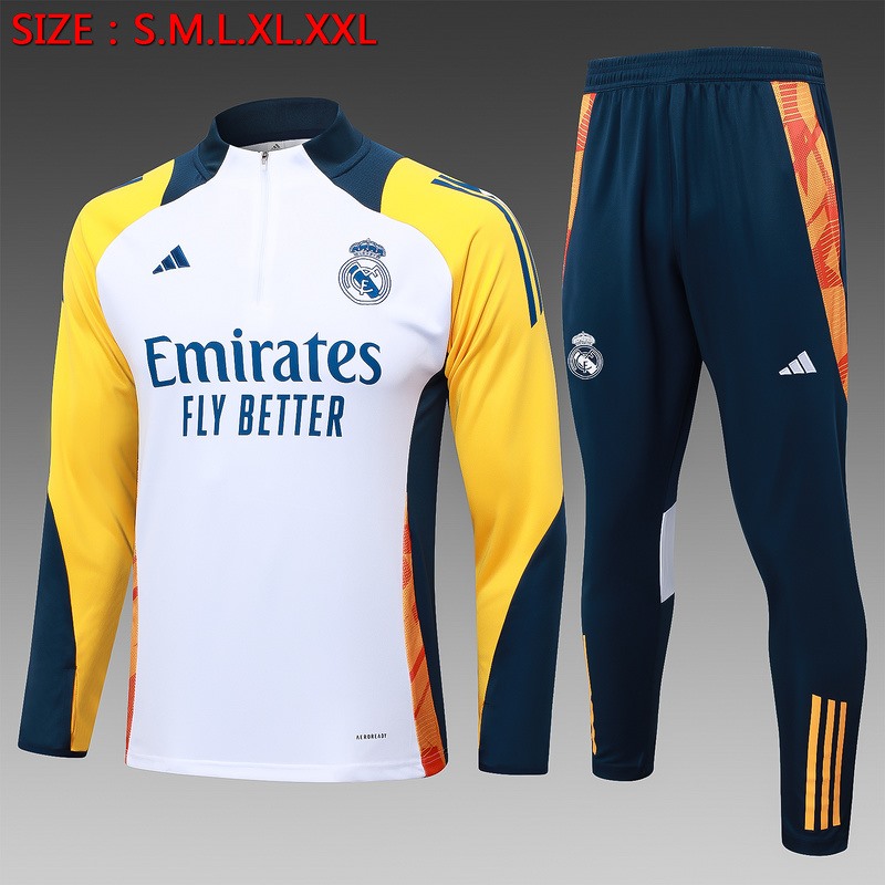 24/25 Real Madrid White Long-sleeved half-pull training kit Football team kit