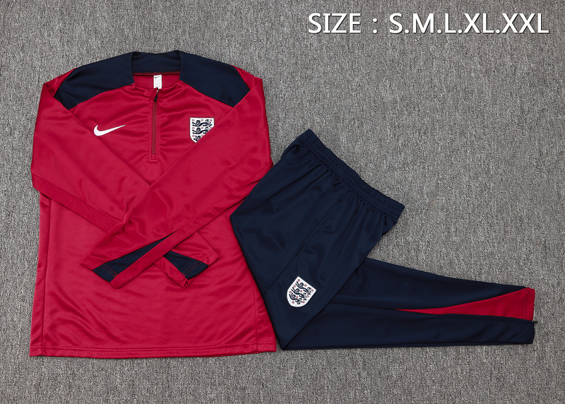 24/25 England Red Long-sleeved half-pull training kit Football team kit