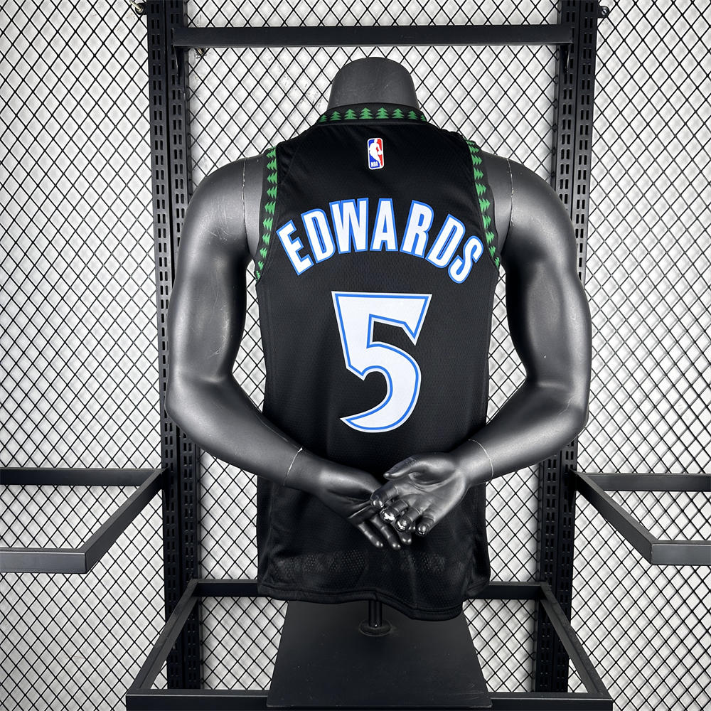 NBA Minnesota Timberwolves Round Neck Black Jersey EDWARDS#5 S-XXL