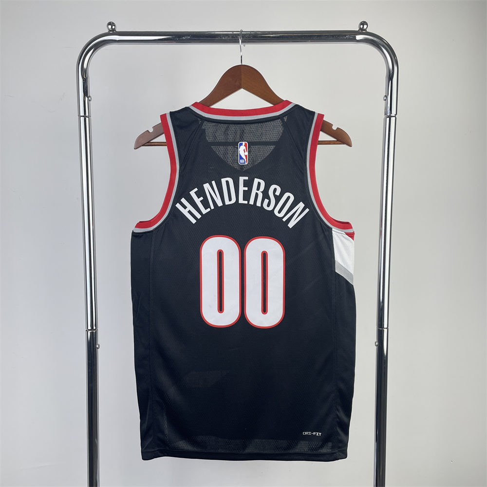 NBA Portland Trail Blazers 2023 V-Neck Black jersey HENDERSON#00 S-XXL