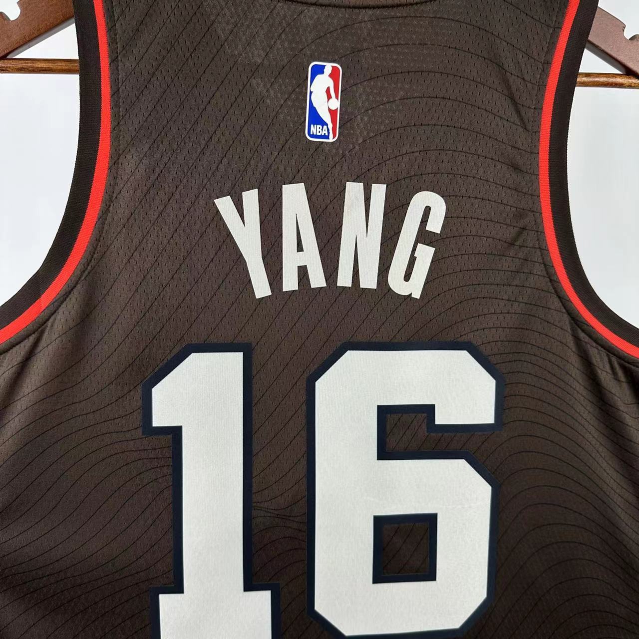 NBA Portland Trail Blazers 2021 V-Neck City Edition Black Jersey YANG#16 S-XXL