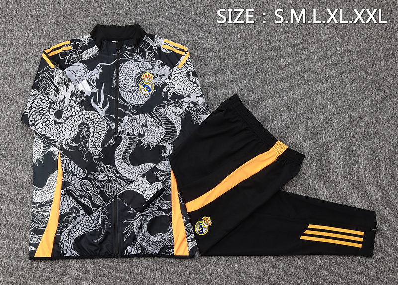 2024/25 Real Madrid Black Jacket Training Suit Set Football Team Shirt Sports Fashion