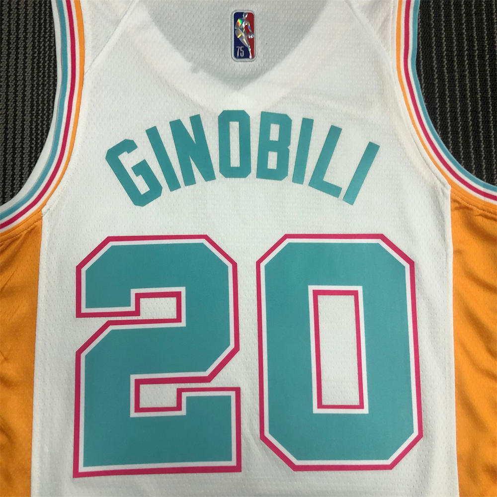 NBA San Antonio Spurs V-Neck White 75th Anniversary jersey GINOBILI#20 S-XXL