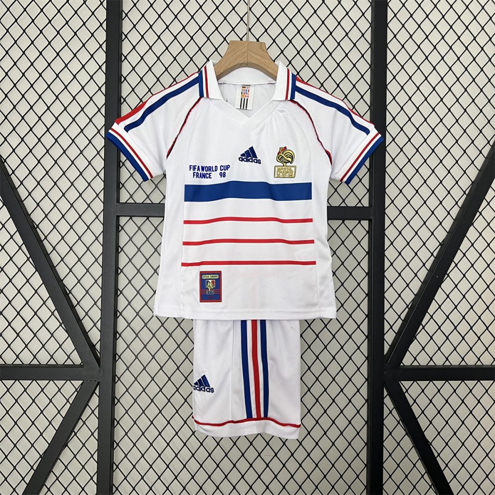 Retro France 1998 kids Away jersey Kid Kits Size 16-28