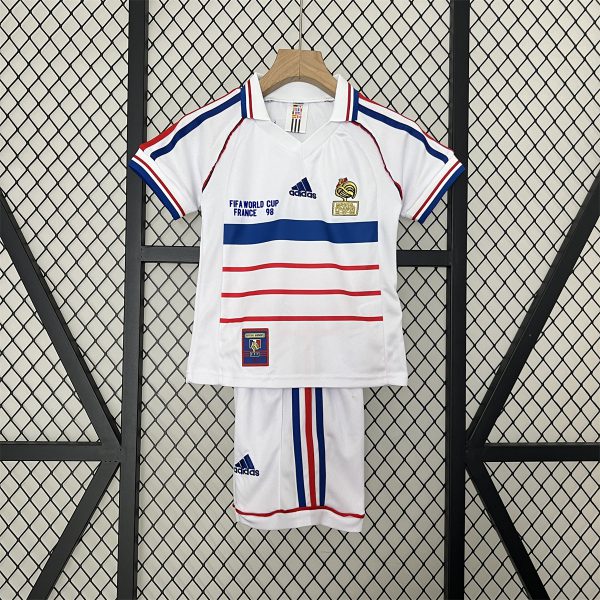 Retro France 1998 kids Away jersey Kid Kits Size 16-28