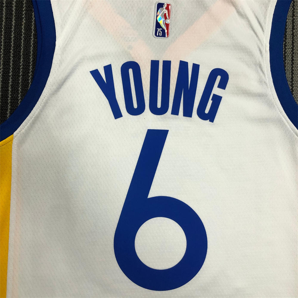 NBA Golden State Warriors V-Neck 75th anniversary White Jersey YOUNG#6 S-XXL