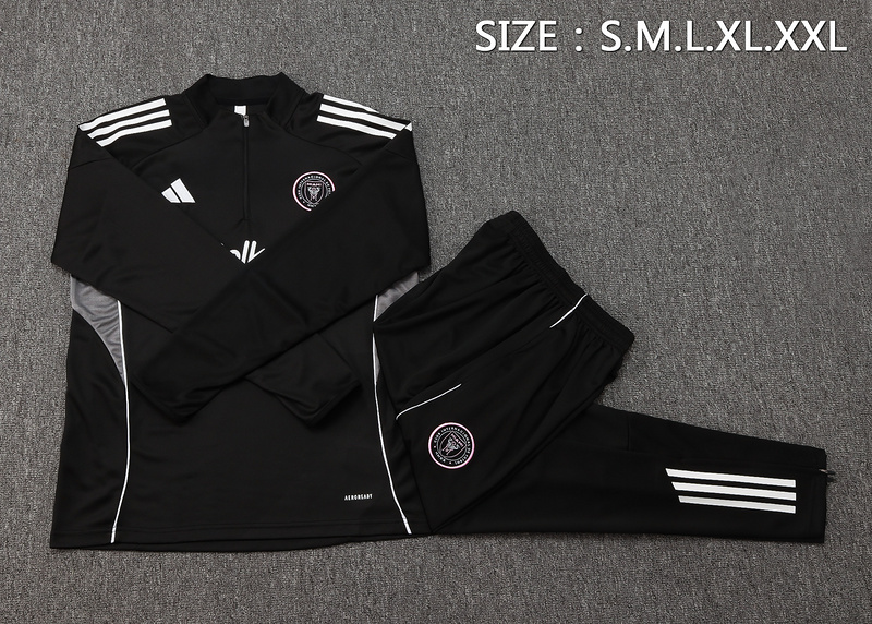 202526 Miami Black Long-sleeved half-pull training kit Football team kit