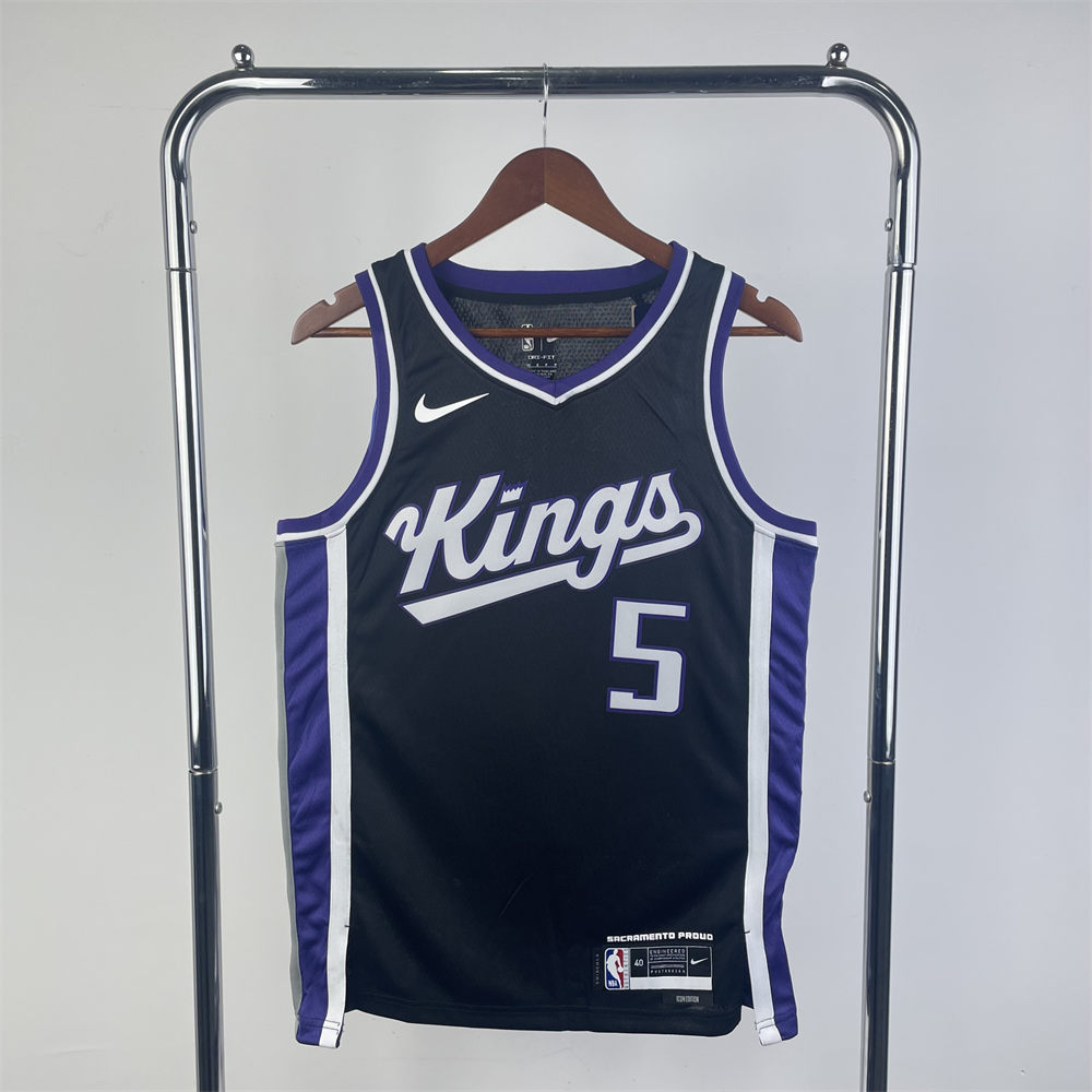 NBA Scaramento Kings 2024 V-Neck Black jersey FOX#5 S-XXL