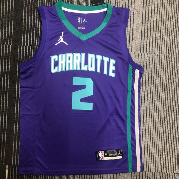 NBA Charlotte Hornets V-Neck Purple Jersey BALL#2 S-XXL
