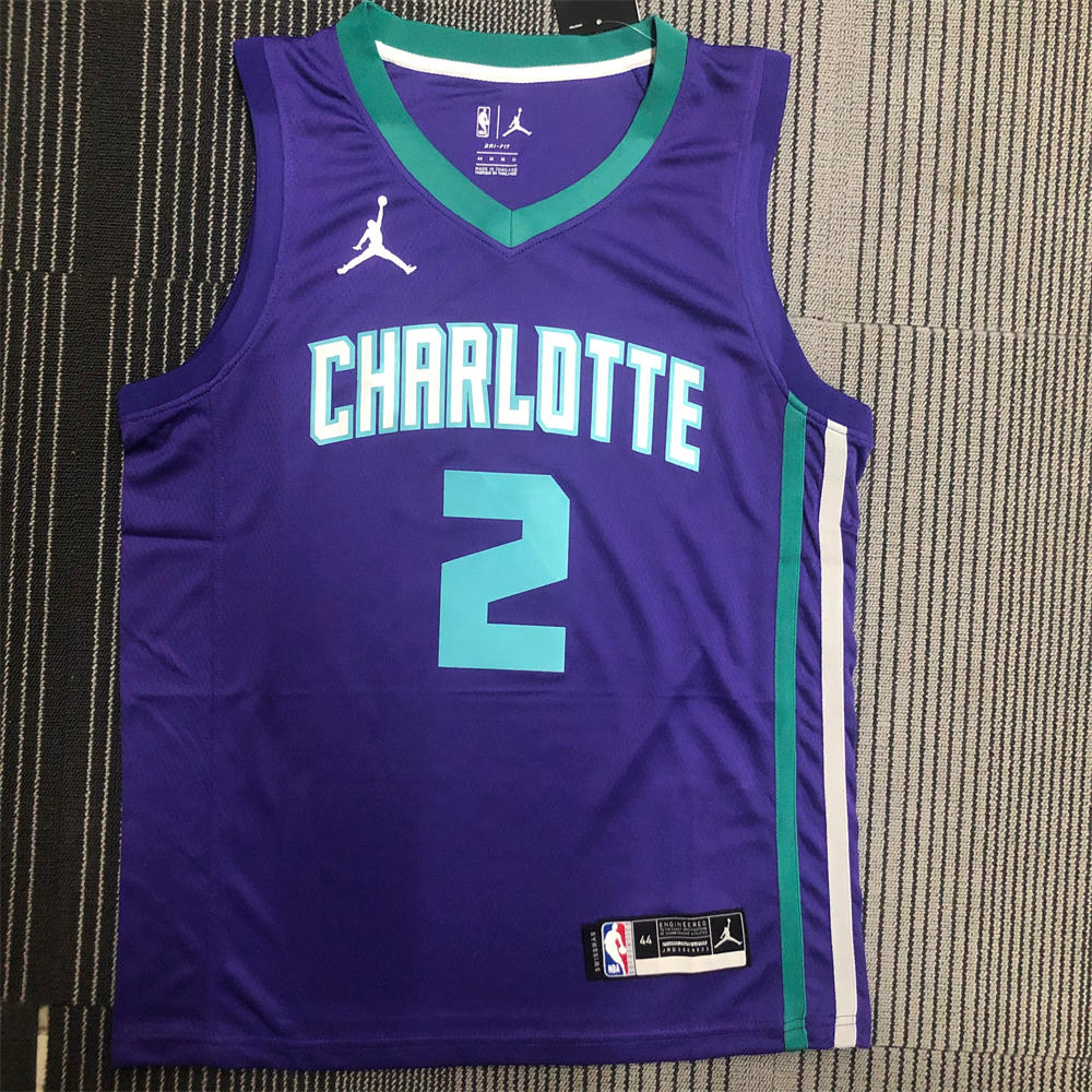 NBA Charlotte Hornets V-Neck Purple Jersey BALL#2 S-XXL