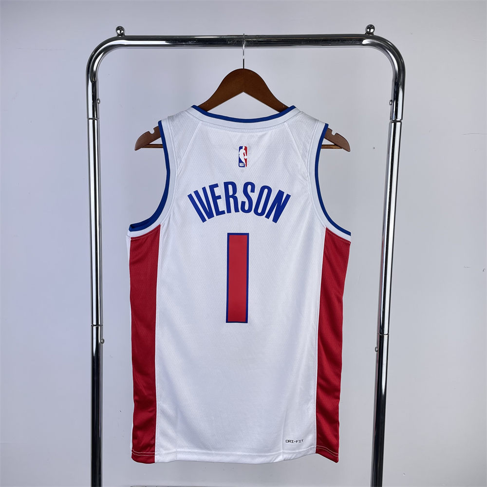 NBA Detroit Pistons 2024 IVERSON#1 Swingman White Jersey S-XXL