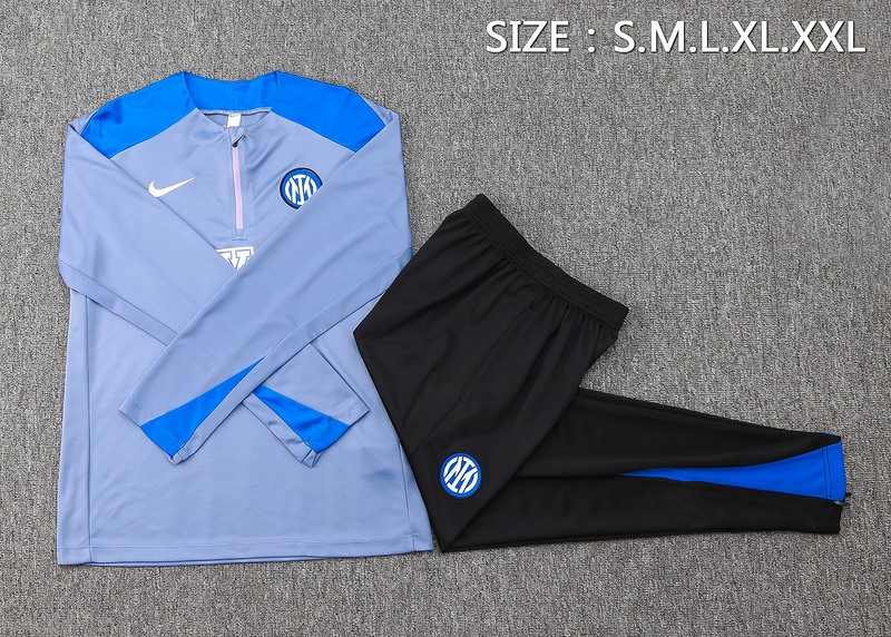 24/25 Inter Milan Gray Blue Long-sleeved half-pull training kit Football team kit