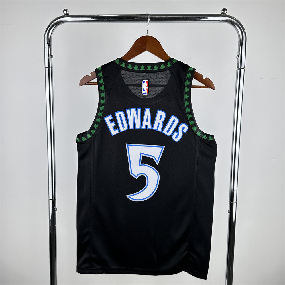 NBA Minnesota Timberwolves Round Neck Black Jersey EDWARDS#5 S-XXL