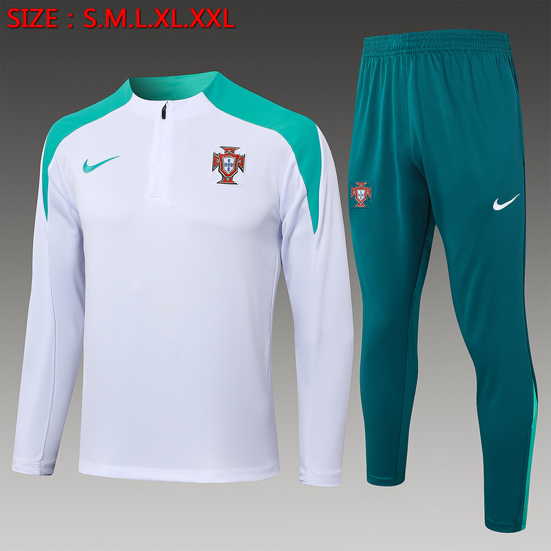 24/25 Portugal White Long-sleeved half-pull training kit Football team kit