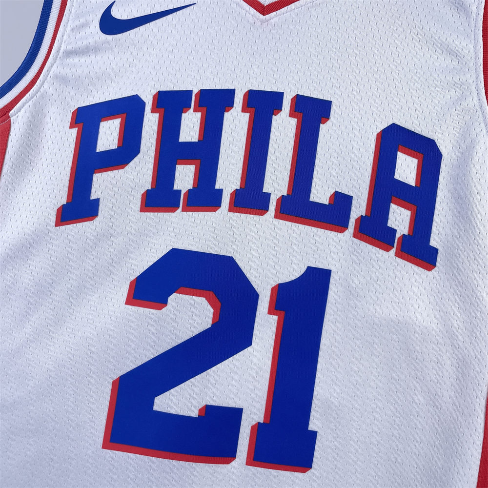 NBA Philadelphia 76ers 2023 V-Neck White Jersey EMBIID#21 S-XXL
