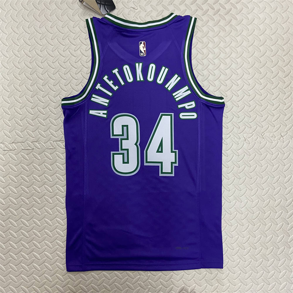 NBA Milwaukee Bucks V-Neck Purple jersey ANTETOKOUNMPO#34 S-XXL