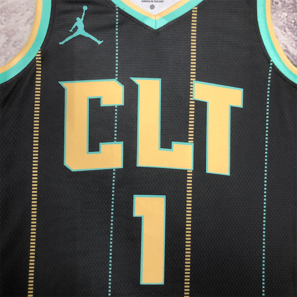 NBA Charlotte Hornets V-Neck Black Jersey BALL#1 S-XXL