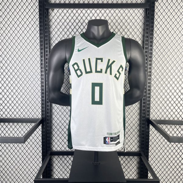 NBA Milwaukee Bucks V-Neck 2023 White jersey LILLARD#0 S-XXL