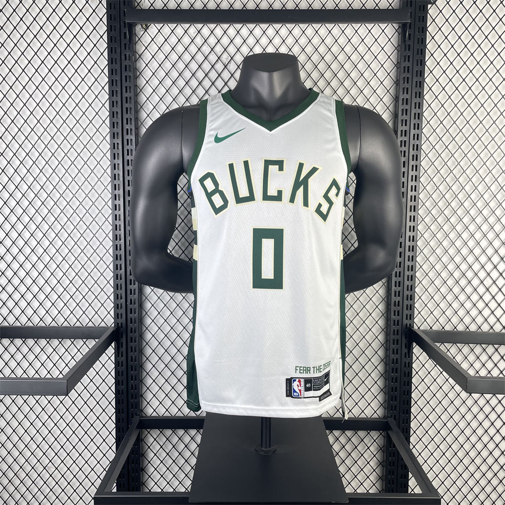 NBA Milwaukee Bucks V-Neck 2023 White jersey LILLARD#0 S-XXL