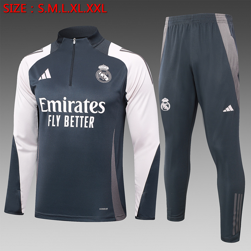 24/25 Real Madrid Grey Long-sleeved half-pull training kit Football team kit
