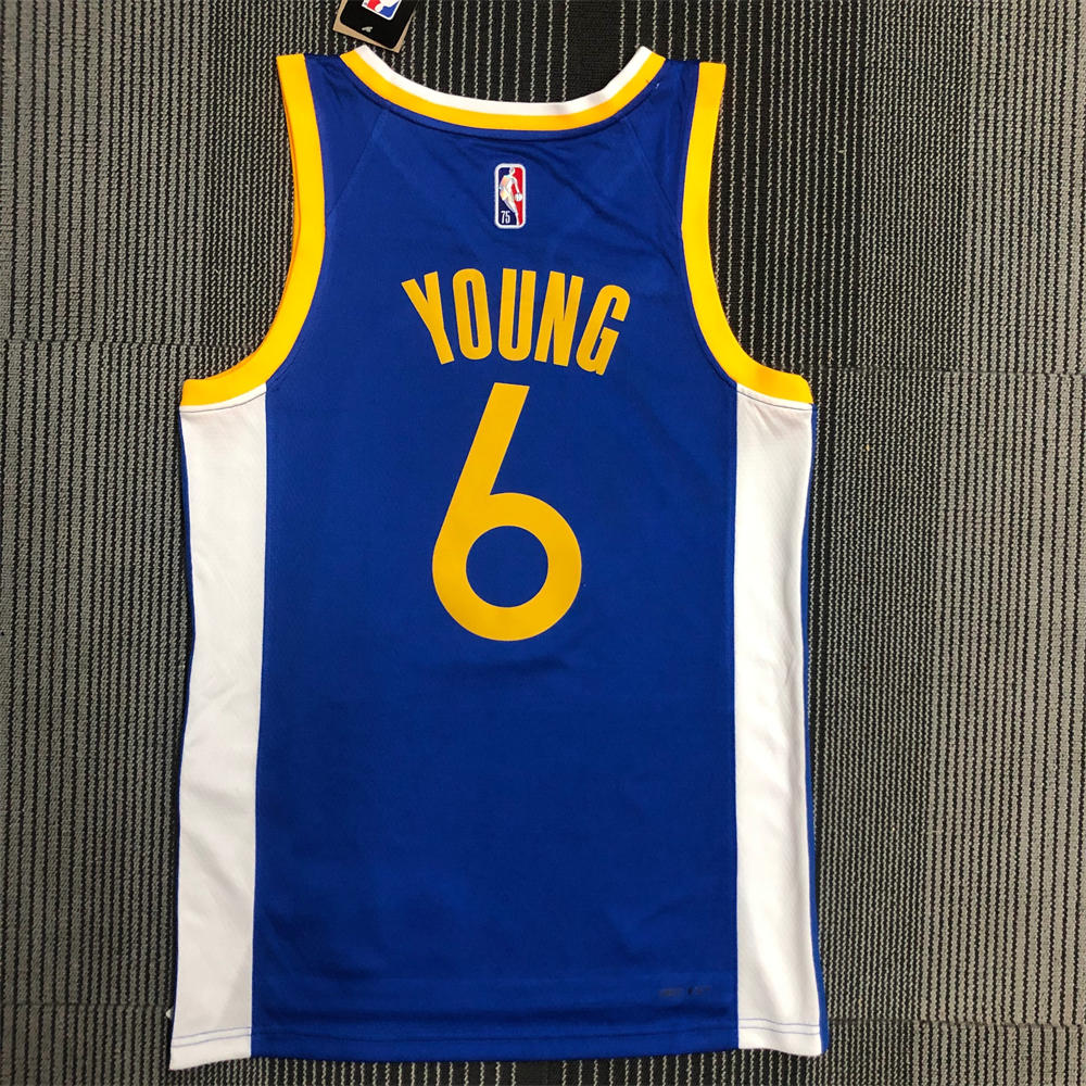 NBA Golden State Warriors V-Neck 75th anniversary Blue Jersey YOUNG#6 S-XXL
