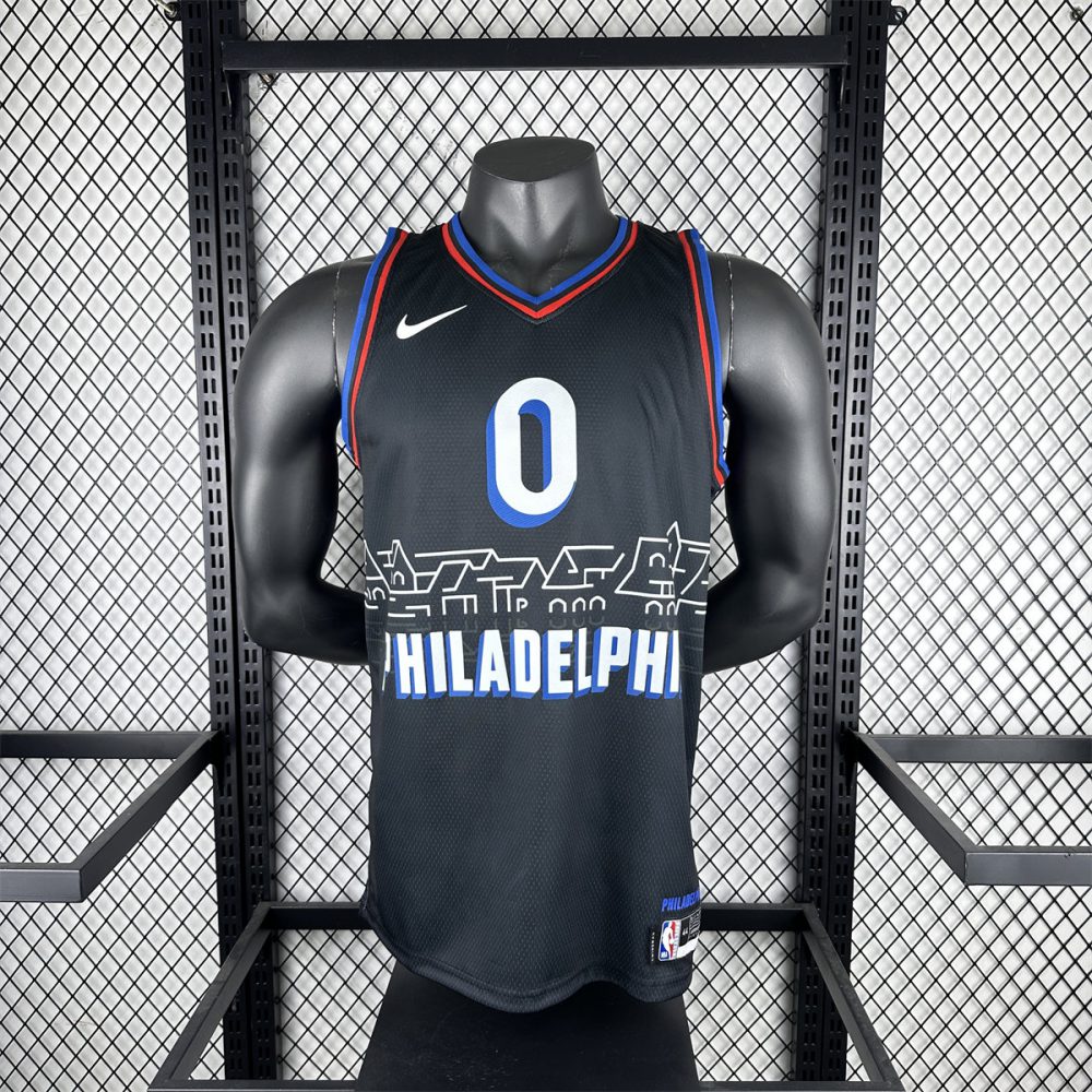 NBA Philadelphia 76ers 2021 V-Neck City Edition Black Jersey MAXEY#0 S-XXL