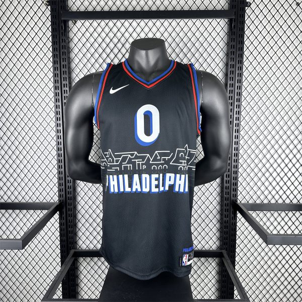 NBA Philadelphia 76ers 2021 V-Neck City Edition Black Jersey MAXEY#0 S-XXL