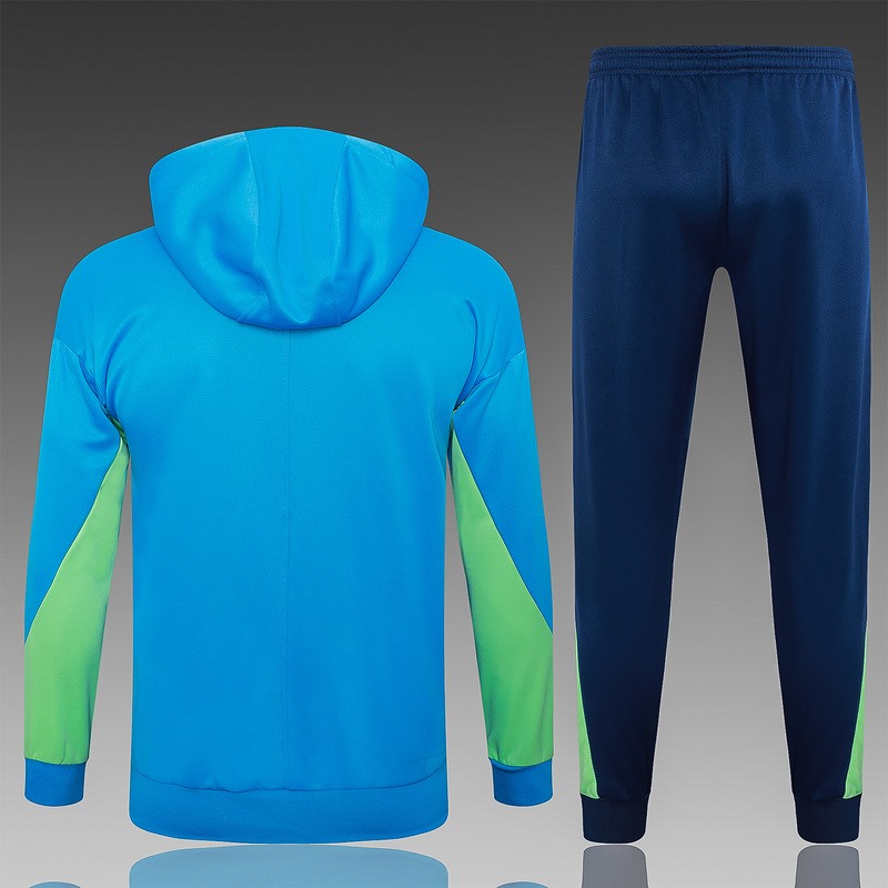 2024 Brazil Blue Hoodie Jacket Kit Set Football Team Shirt Sports Fashion