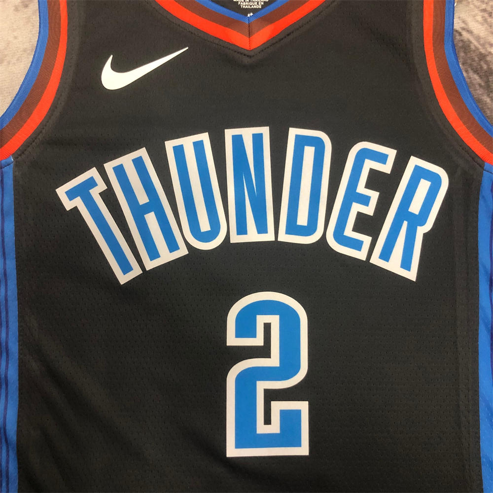NBA Oklahoma City Thunder V-Neck Black Jersey GILGEOUS-ALEXANDER#2 S-XXL