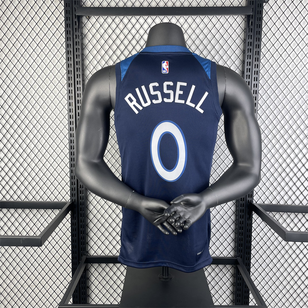 NBA Minnesota Timberwolves 2023 V-Neck Black Jersey RUSSELL#0 S-XXL