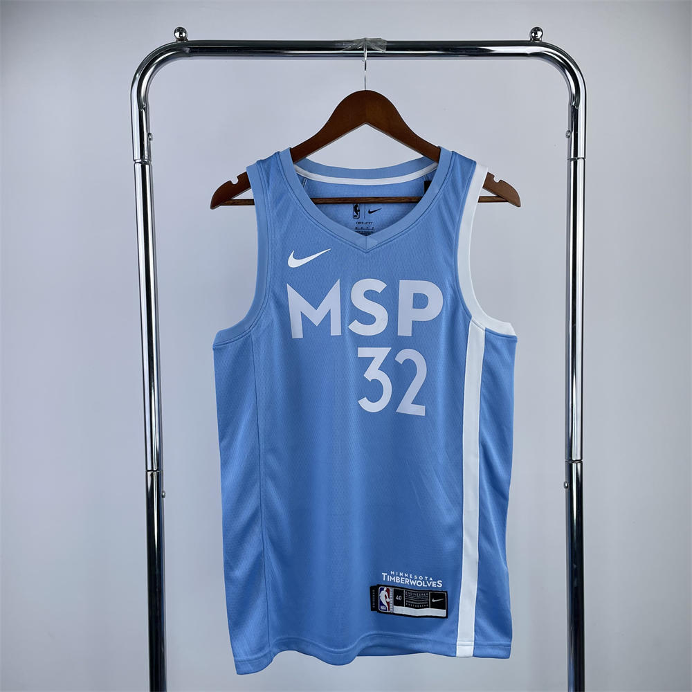 NBA Minnesota Timberwolves V-Neck North Carolina Blue Jersey TOWN#32 S-XXL