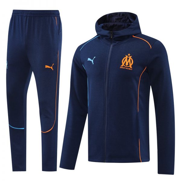 2024 Olympique Marseille Royal Blue Hoodie Jacket Kit Set Football Team Shirt Sports Fashion