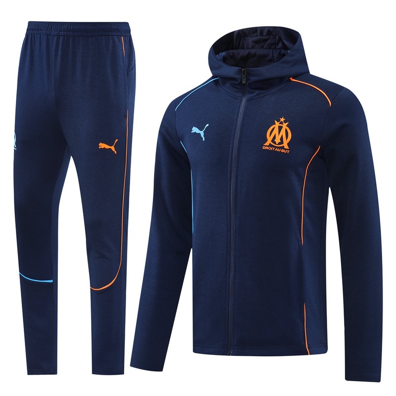 2024 Olympique Marseille Royal Blue Hoodie Jacket Kit Set Football Team Shirt Sports Fashion