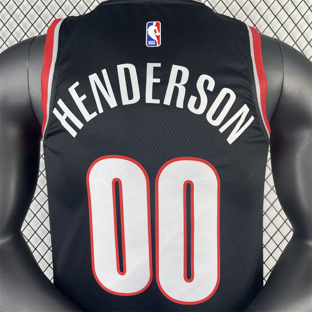NBA Portland Trail Blazers 2023 V-Neck Black jersey HENDERSON#00 S-XXL