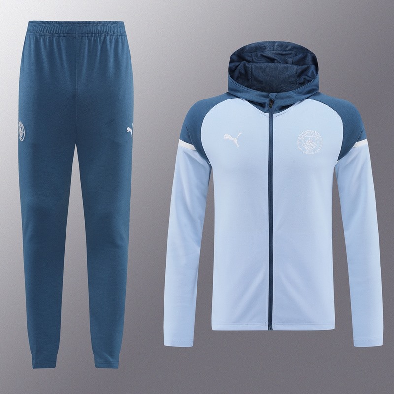 2024 Manchester City Grey Blue Hoodie Jacket Kit Set Football Team Shirt Sports Fashion