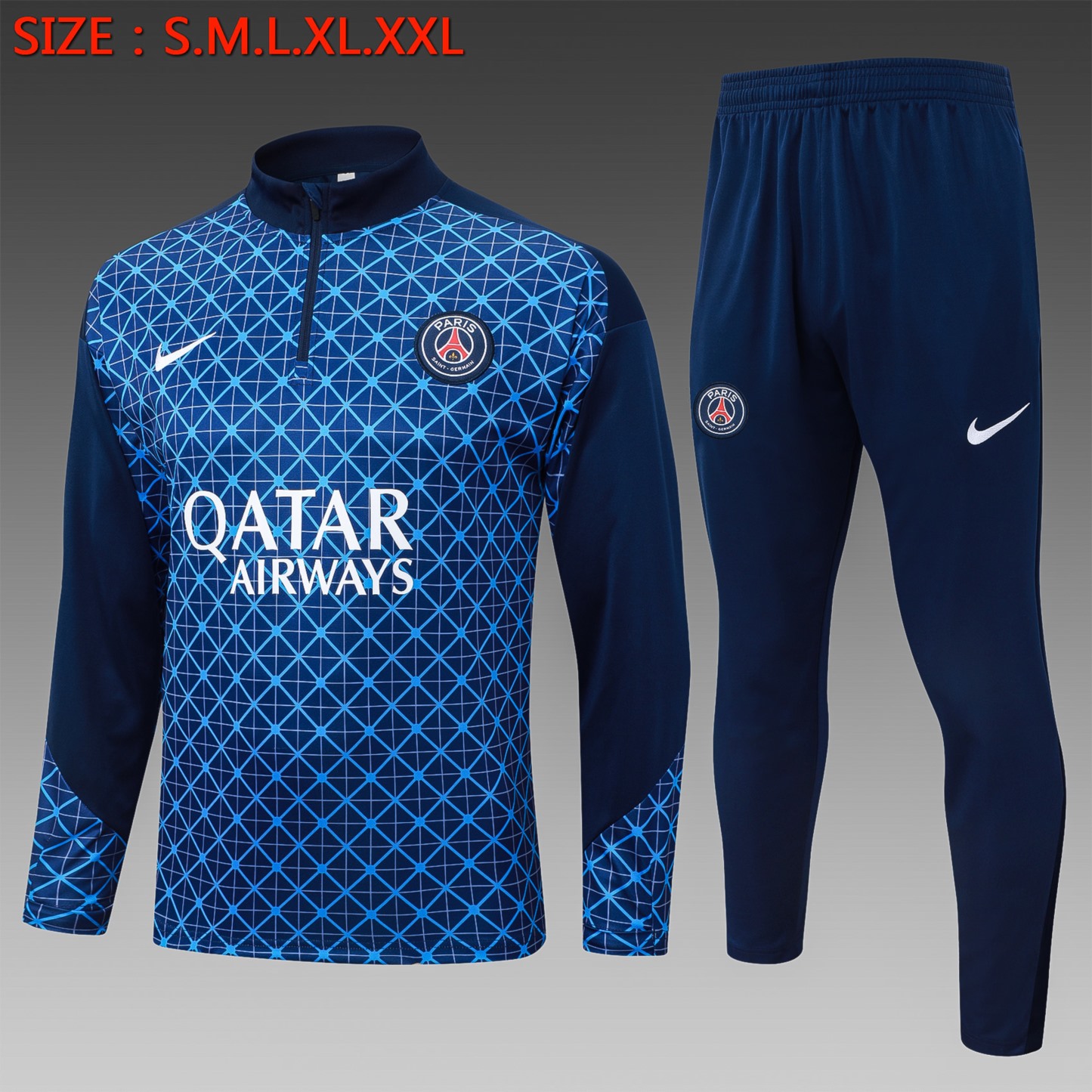 202526 Paris royal blue Long-sleeved half-pull training kit Football team kit
