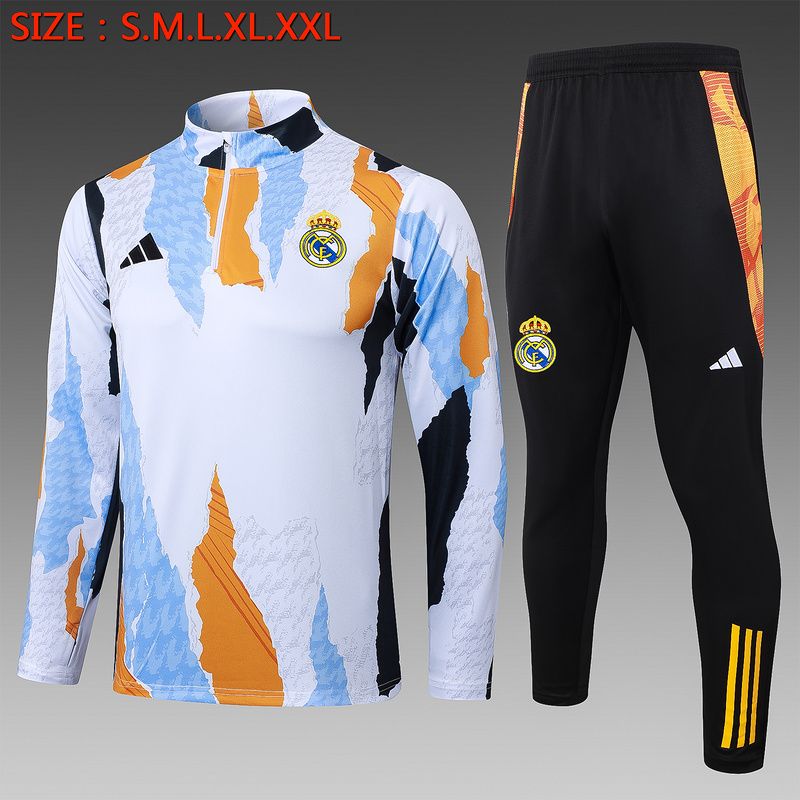 24/25 Real Madrid Blue white yellow Long-sleeved half-pull training kit Football team kit