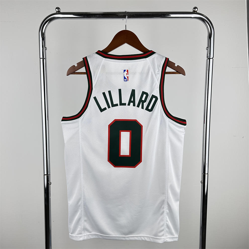 NBA Milwaukee Bucks 2018 Round Neck White jersey LILLARD#0 S-XXL