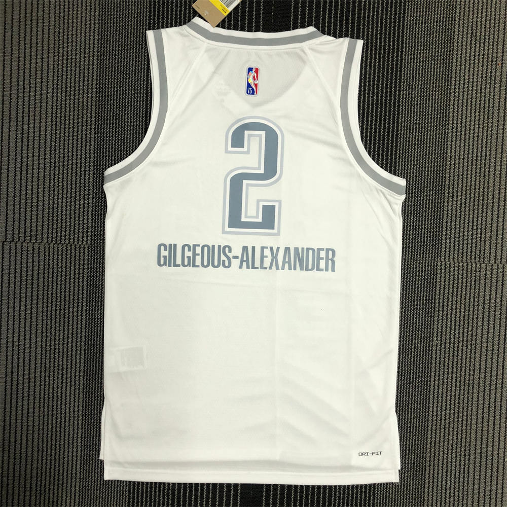 NBA Oklahoma City Thunder V-Neck White 75th Anniversary Jersey GILGEOUS-ALEXANDER#2 S-XXL
