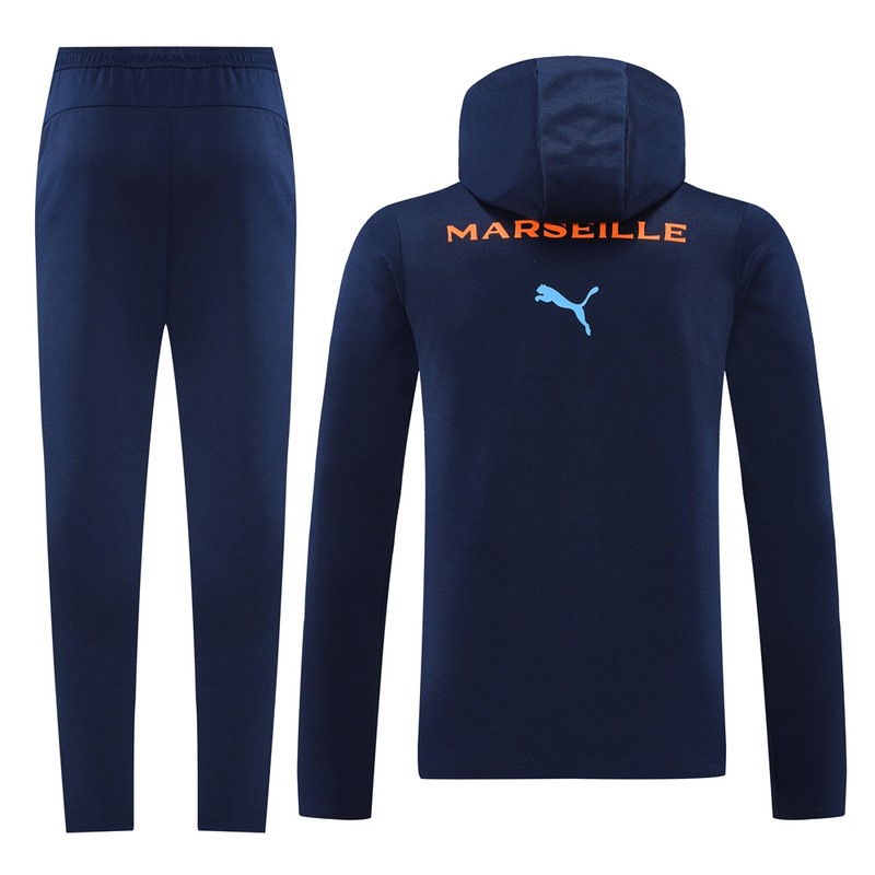 2024 Olympique Marseille Royal Blue Hoodie Jacket Kit Set Football Team Shirt Sports Fashion