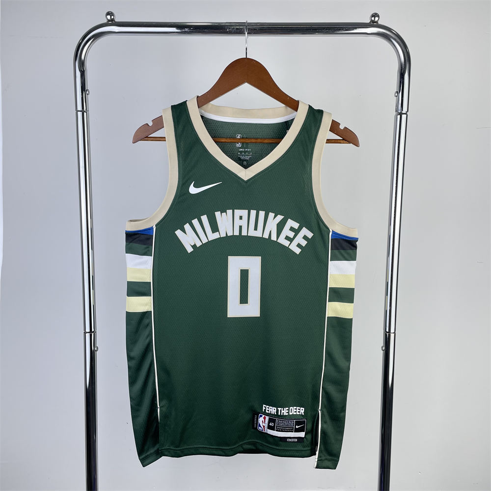 NBA Milwaukee Bucks V-Neck Green jersey LILLARD#0 S-XXL