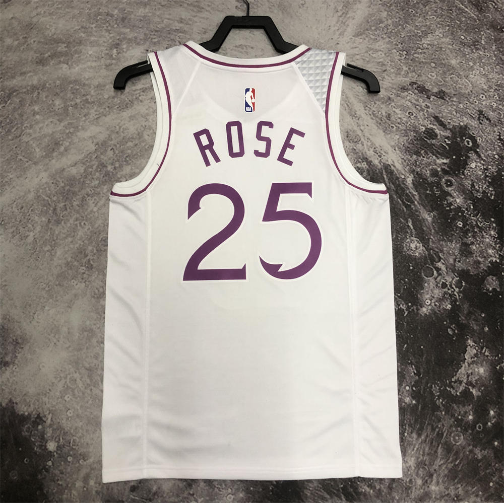 NBA Minnesota Timberwolves V-Neck White Jersey ROSE#25 S-XXL