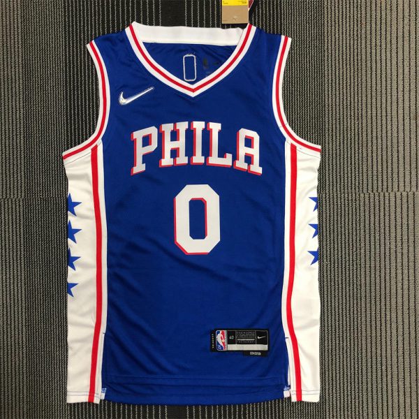 NBA Philadelphia 76ers Round Neck Blue 75th Anniversary Jersey MAXEY#0 S-XXL