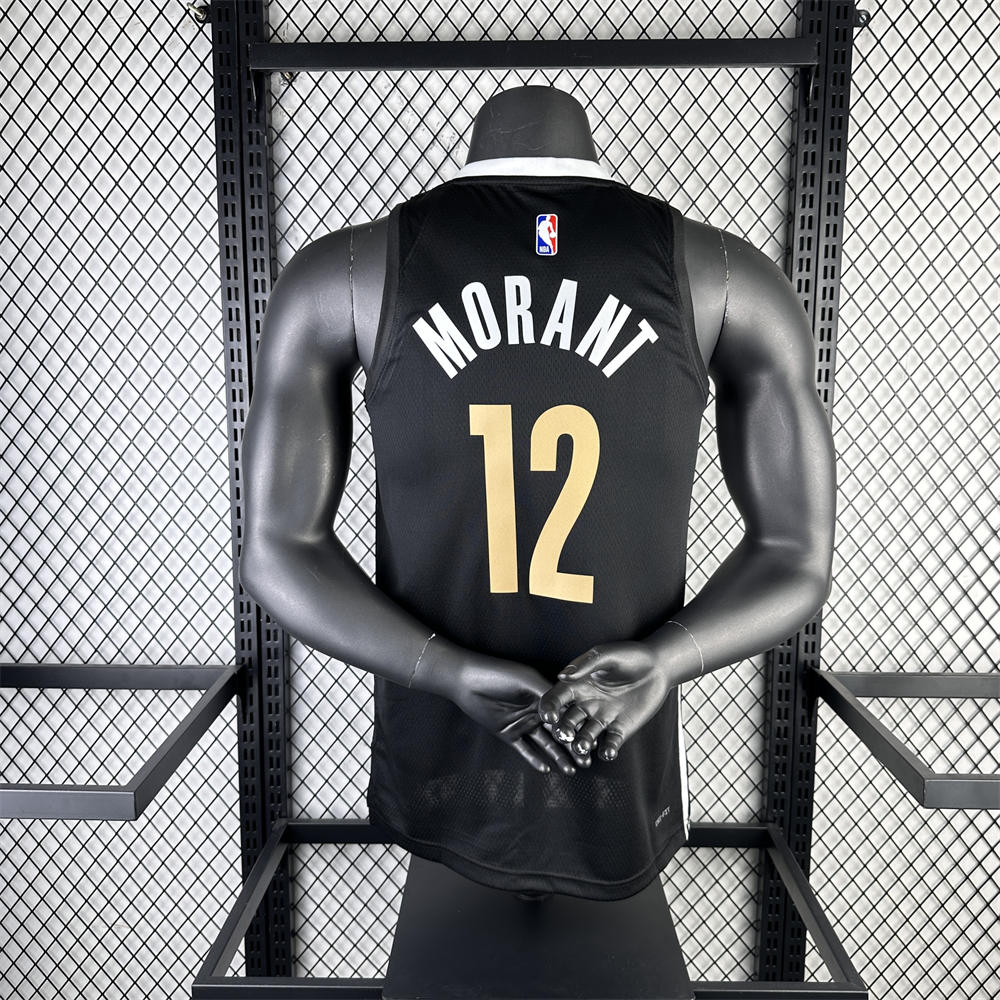 NBA Memphis Grizzies 2024 City Edition V-Neck Black Jersey MORANT#12 S-XXL