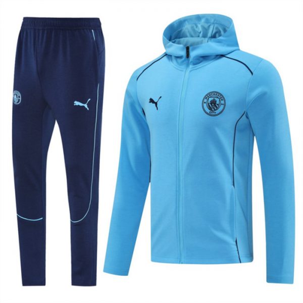 2024 Manchester City Sky Blue Hoodie Jacket Kit Set Football Team Shirt Sports Fashion
